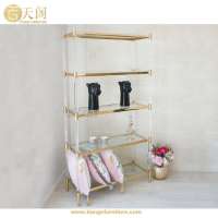 Luxury Interior Furniture 5-Shelf Clear Acrylic Open Bronze Brass Metal Bookcase